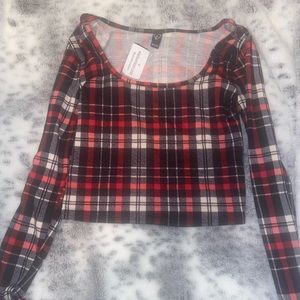 Windsor Long Sleeve Plaid Crop Top